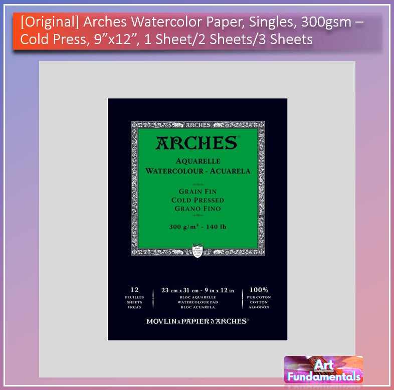Arches Watercolor Paper, Singles, Cold Pressed &/or Hot Pressed, 300gsm