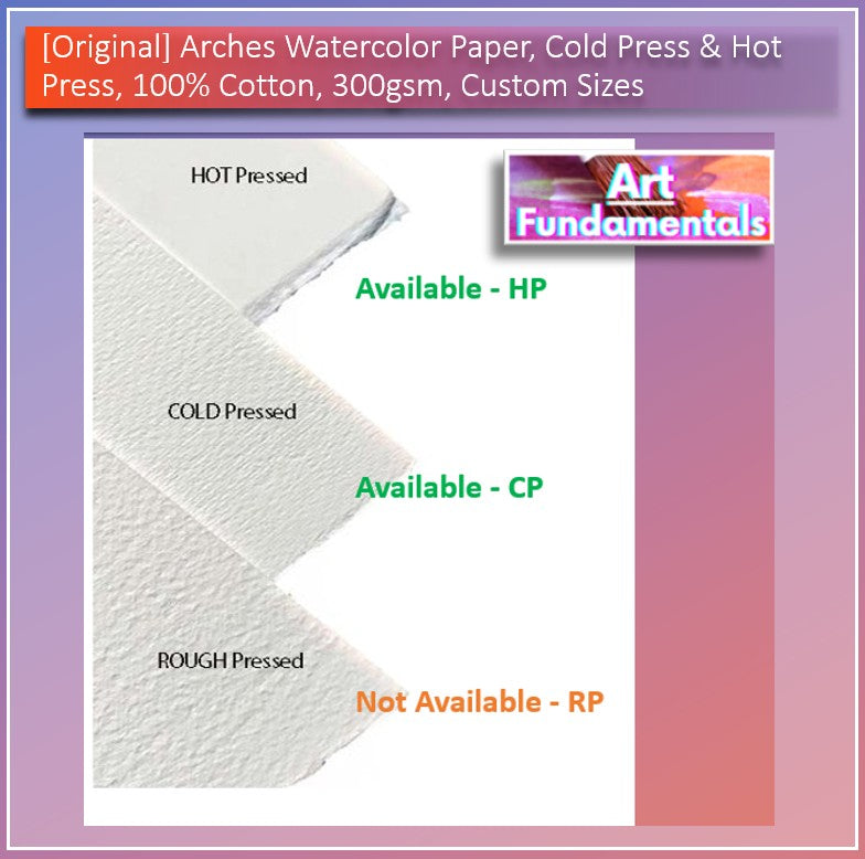 Arches Watercolor Paper – Cold Press & Hot Press, 100% Cotton, 300gsm (Custom Sizes)