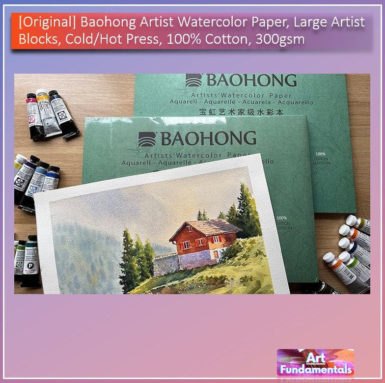 BAOHONG Artist Watercolor Paper, Large Artist Blocks, Cold & Hot Press, 100% Cotton, 300GSM