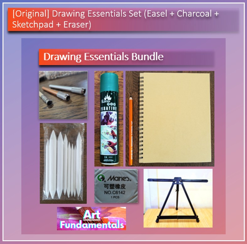 Drawing Essentials Set (Easel + Charcoal + Sketchpad + Eraser)