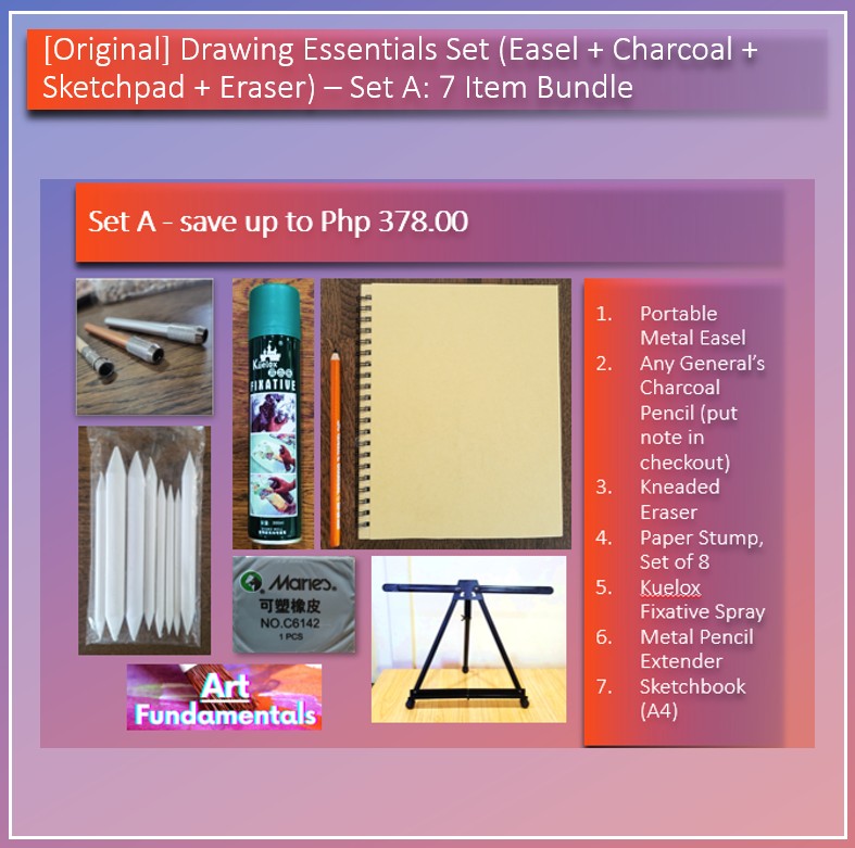 Drawing Essentials Set (Easel + Charcoal + Sketchpad + Eraser)