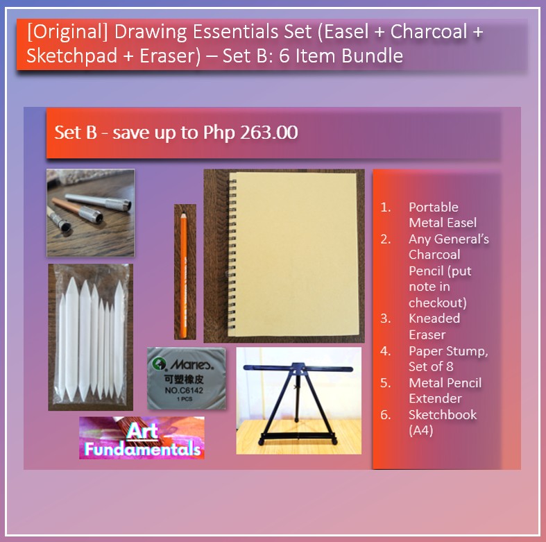 Drawing Essentials Set (Easel + Charcoal + Sketchpad + Eraser)