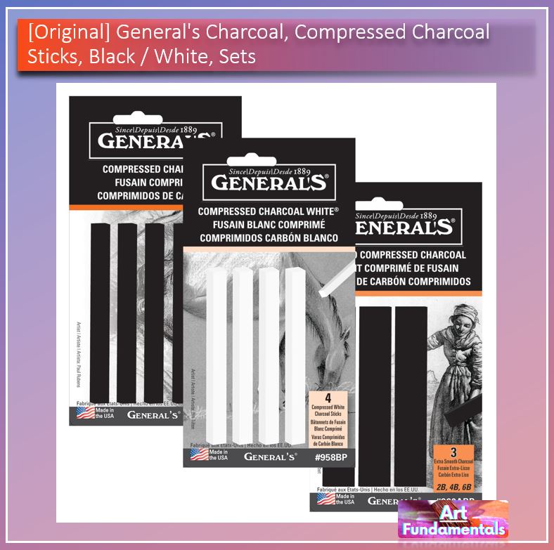 General's Charcoal, Compressed Charcoal Sticks, Black / White, Sets