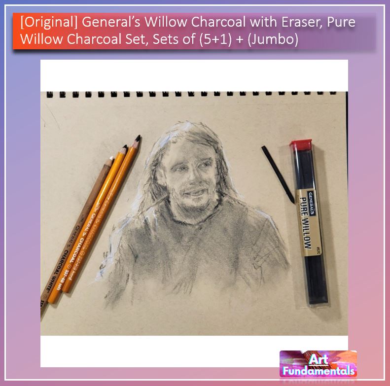 Generals Willow Charcoal with Eraser,  Pure Willow Charcoal Set, sets of (5 + 1) + (Jumbo)