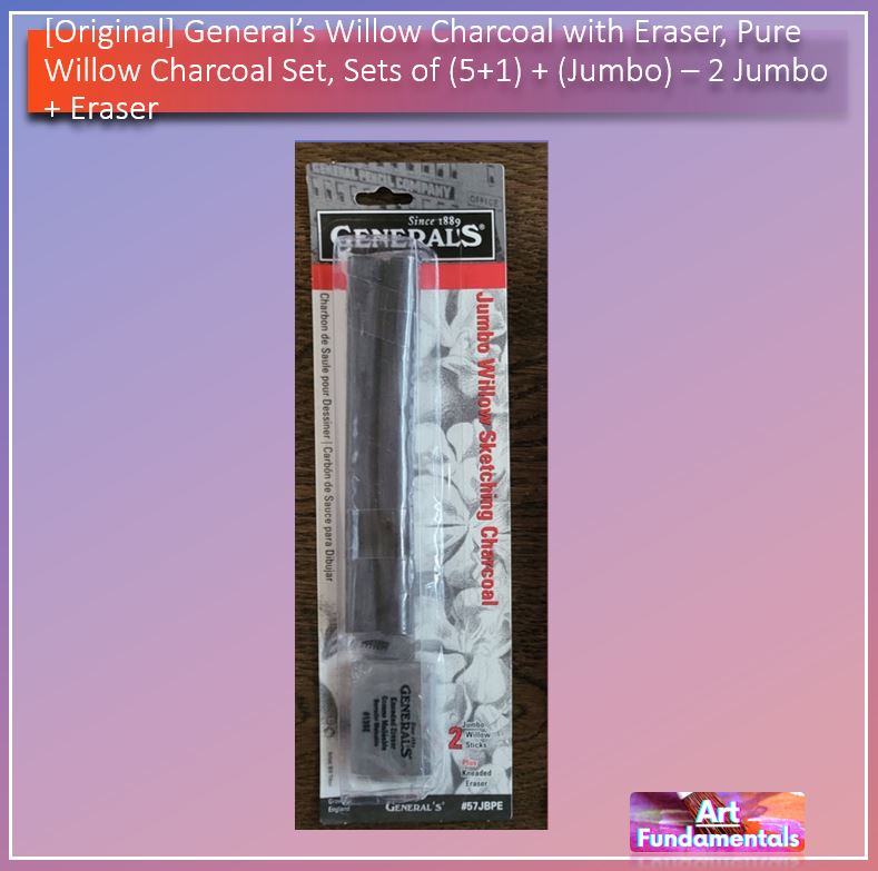 Generals Willow Charcoal with Eraser,  Pure Willow Charcoal Set, sets of (5 + 1) + (Jumbo)