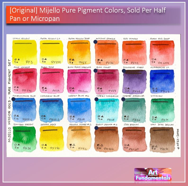 Mijello Pure Pigment Watercolors Hand-poured 2ml Half Pans
