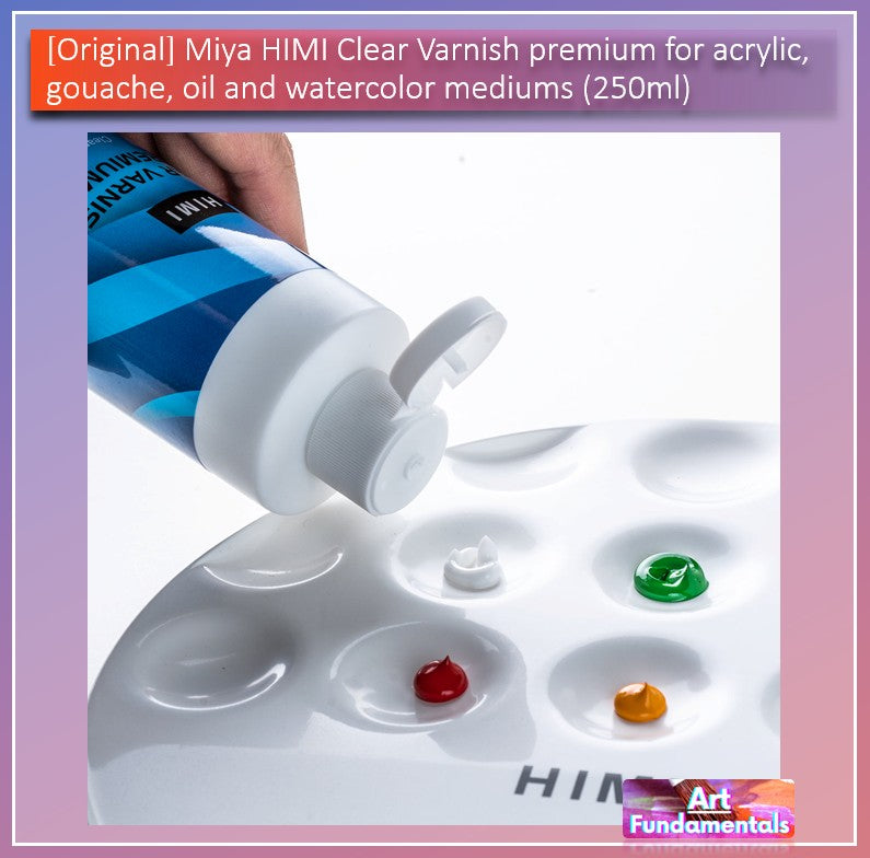 Miya HIMI Premium Clear Varnish for Acrylic, Gouache, Oil & Watercolor Mediums – 250ml