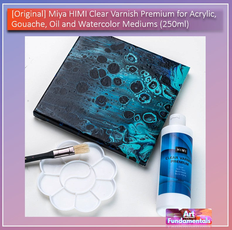 Miya HIMI Premium Clear Varnish for Acrylic, Gouache, Oil & Watercolor Mediums – 250ml