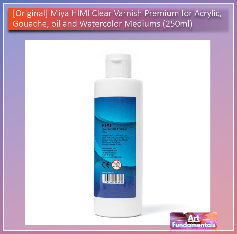 Miya HIMI Premium Clear Varnish for Acrylic, Gouache, Oil & Watercolor Mediums – 250ml