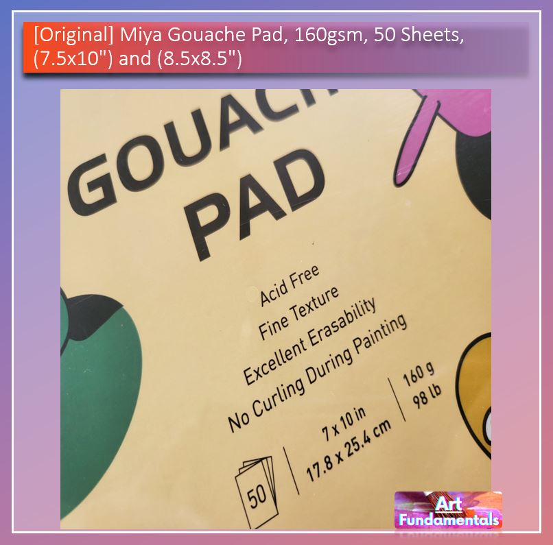 Miya Gouache Pad, 160gsm - 50 Sheets, (7.5x10") and (8.5x8.5")