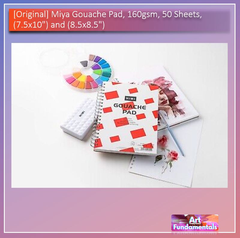 Miya Gouache Pad, 160gsm - 50 Sheets, (7.5x10") and (8.5x8.5")