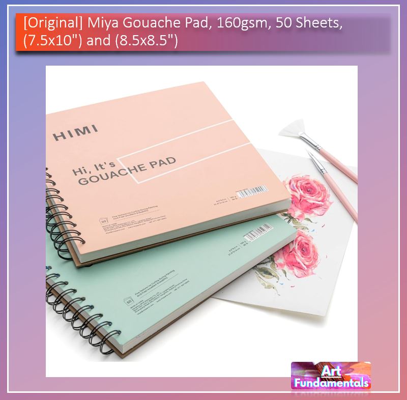 Miya Gouache Pad, 160gsm - 50 Sheets, (7.5x10") and (8.5x8.5")