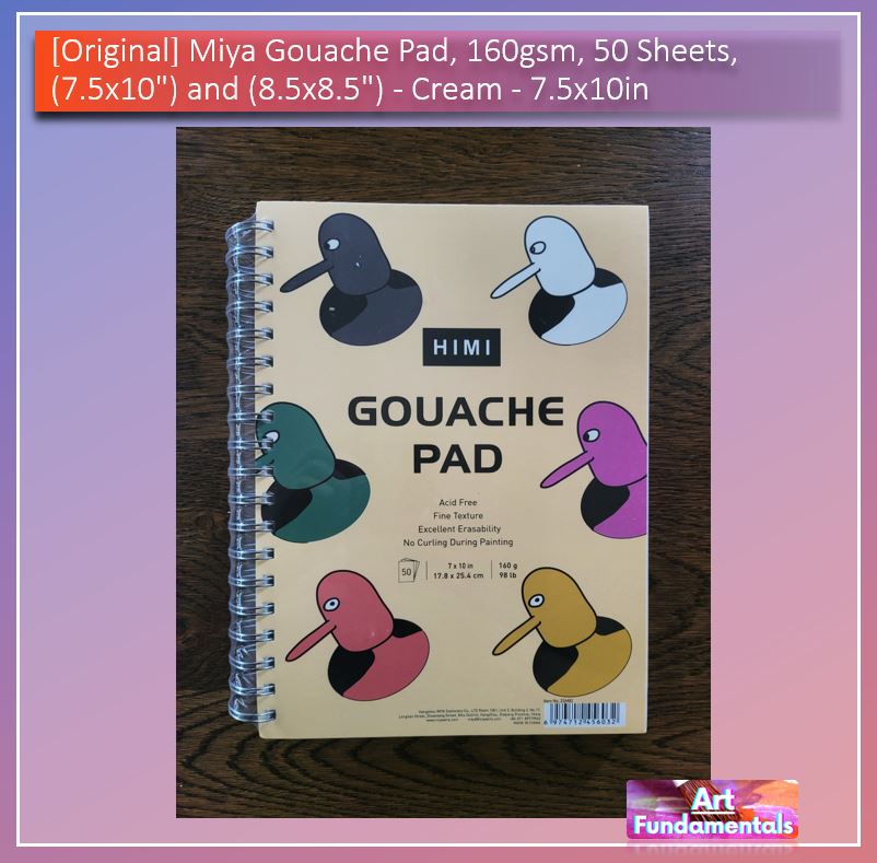 Miya Gouache Pad, 160gsm - 50 Sheets, (7.5x10") and (8.5x8.5")