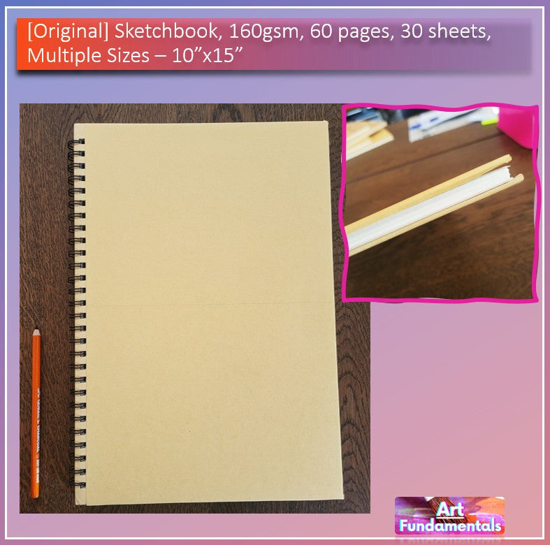 Sketchbook, 160gsm, 60 pages, 30 sheets, multiple sizes