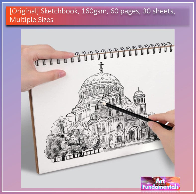 Sketchbook, 160gsm, 60 pages, 30 sheets, multiple sizes