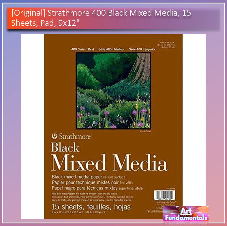 Strathmore 400 Black Mixed Media, 15 Sheets, Pad, 9x12"