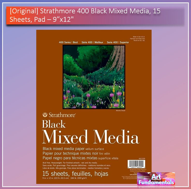 Strathmore 400 Black Mixed Media, 15 Sheets, Pad, 9x12"